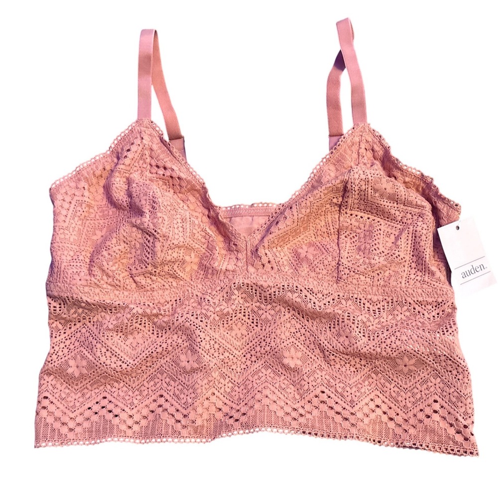 NEW Auden Rose Pink Lace Longline Bralette Wireless Adjustable Straps L